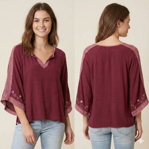 Elegant Maroon Lace-Trim Blouse